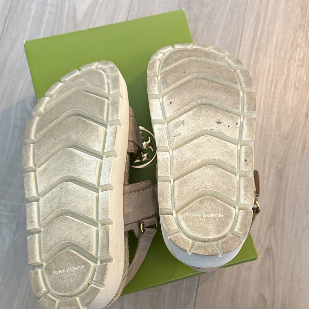 Tory Burch Gold Accent Taupe Sandals - Picture 7 of 7